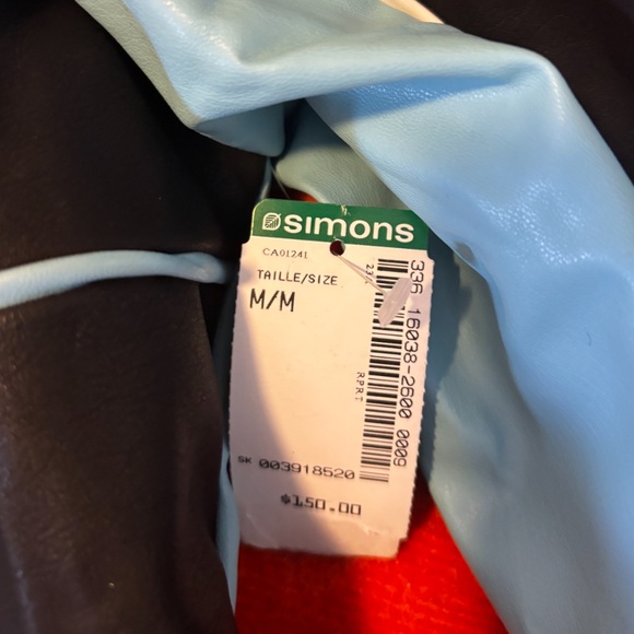 Daisy Street black blue and white faux leather colour block biker jacket NWT - Picture 9 of 13